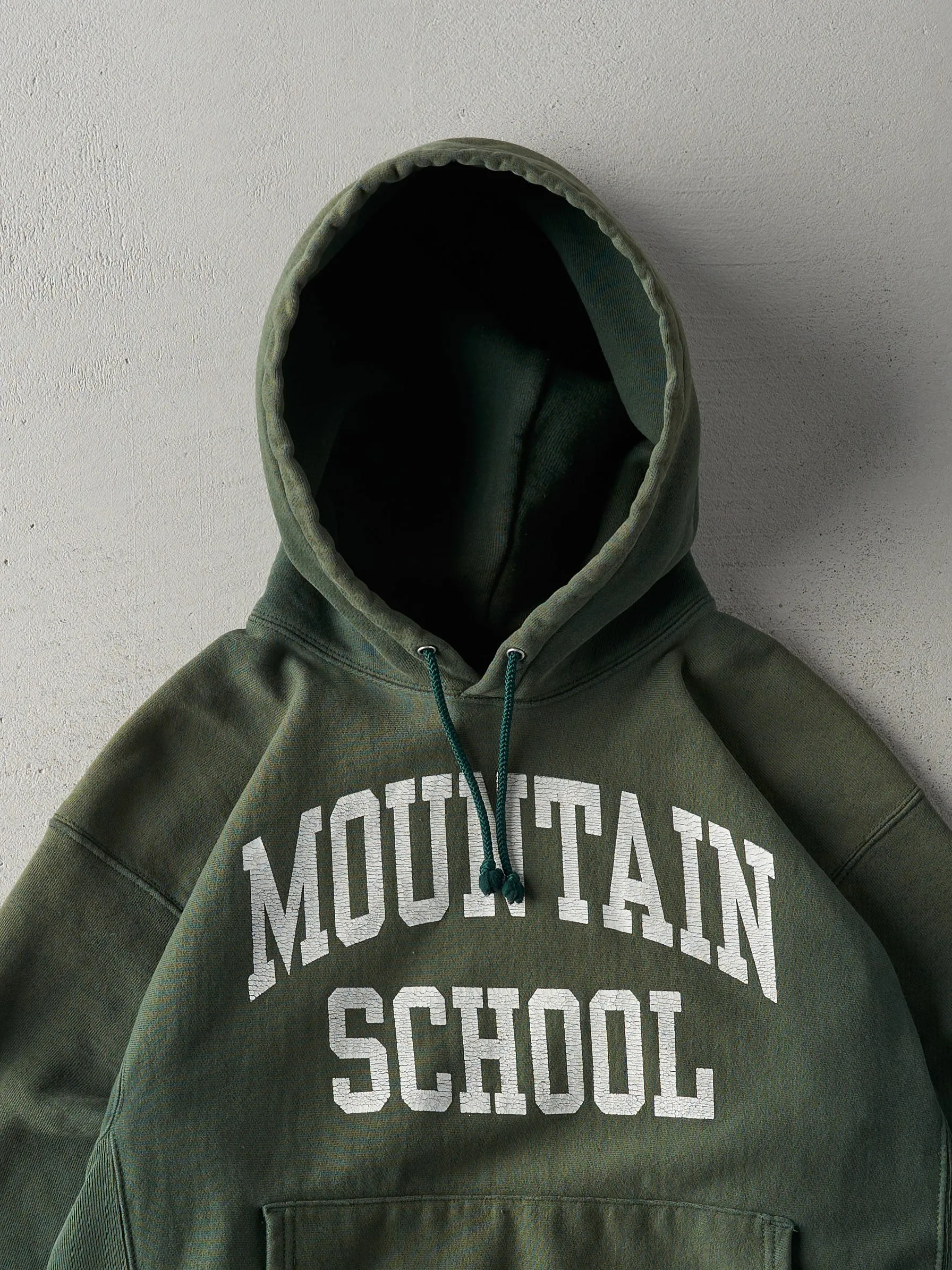 Vintage 90s Forest Green Sun Faded Mountain School Hoodie (L) sold by Rebalance Vintage product image thumbnail 3