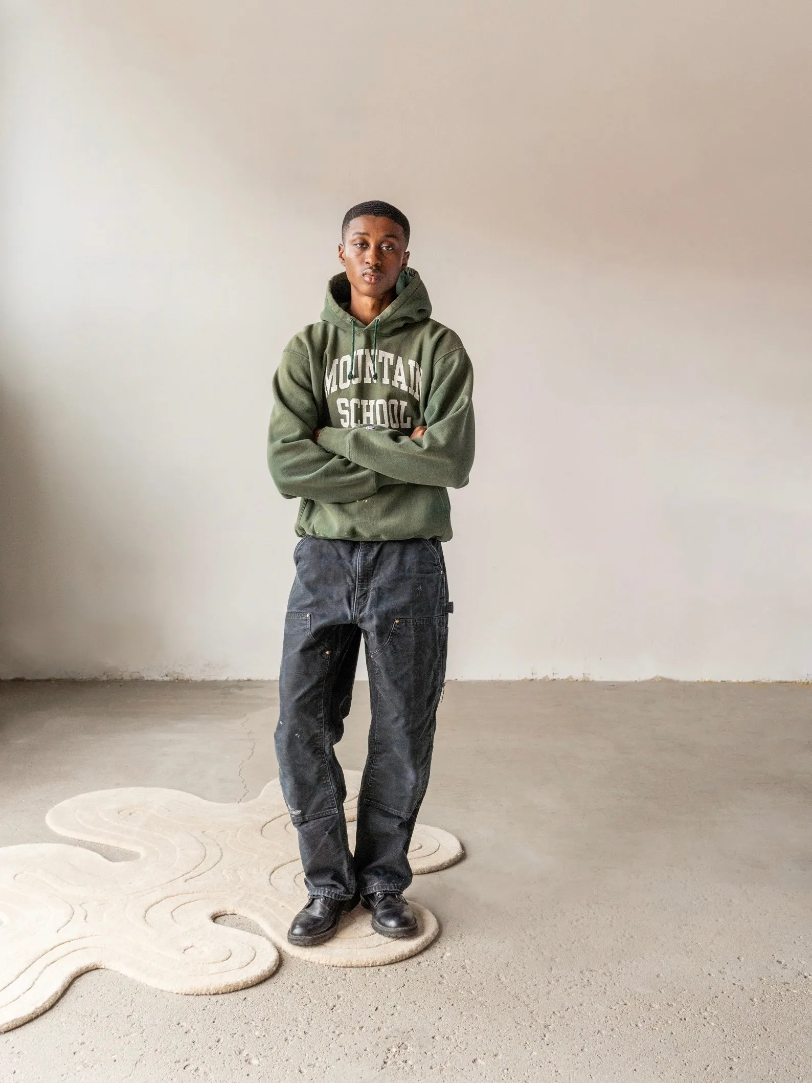 Vintage 90s Forest Green Sun Faded Mountain School Hoodie (L) sold by Rebalance Vintage product image thumbnail 2