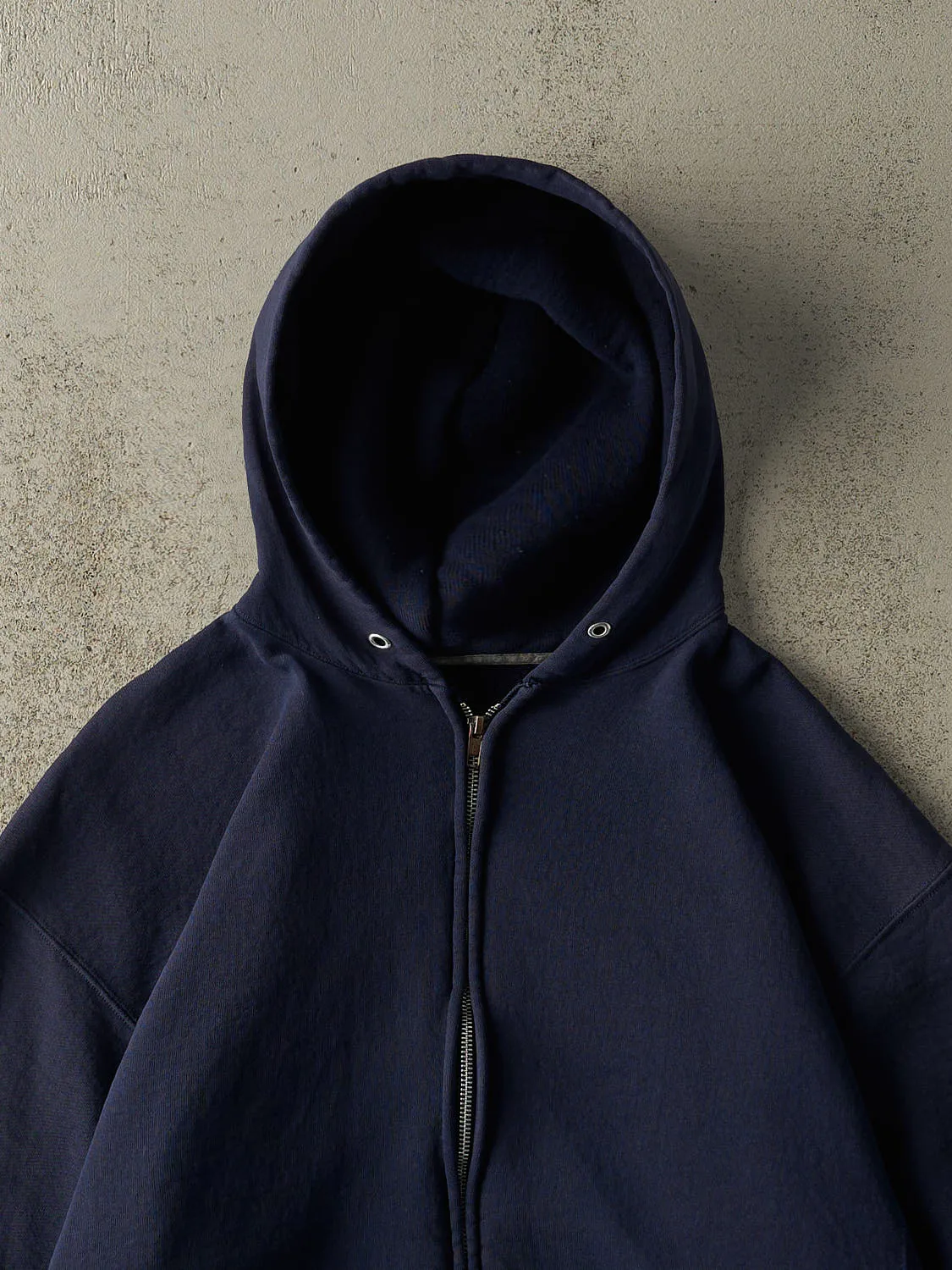 Vintage 90s Navy Blue Russell Athletic Embroidered Zip Up Hoodie (L/XL) sold by Rebalance Vintage product image thumbnail 2