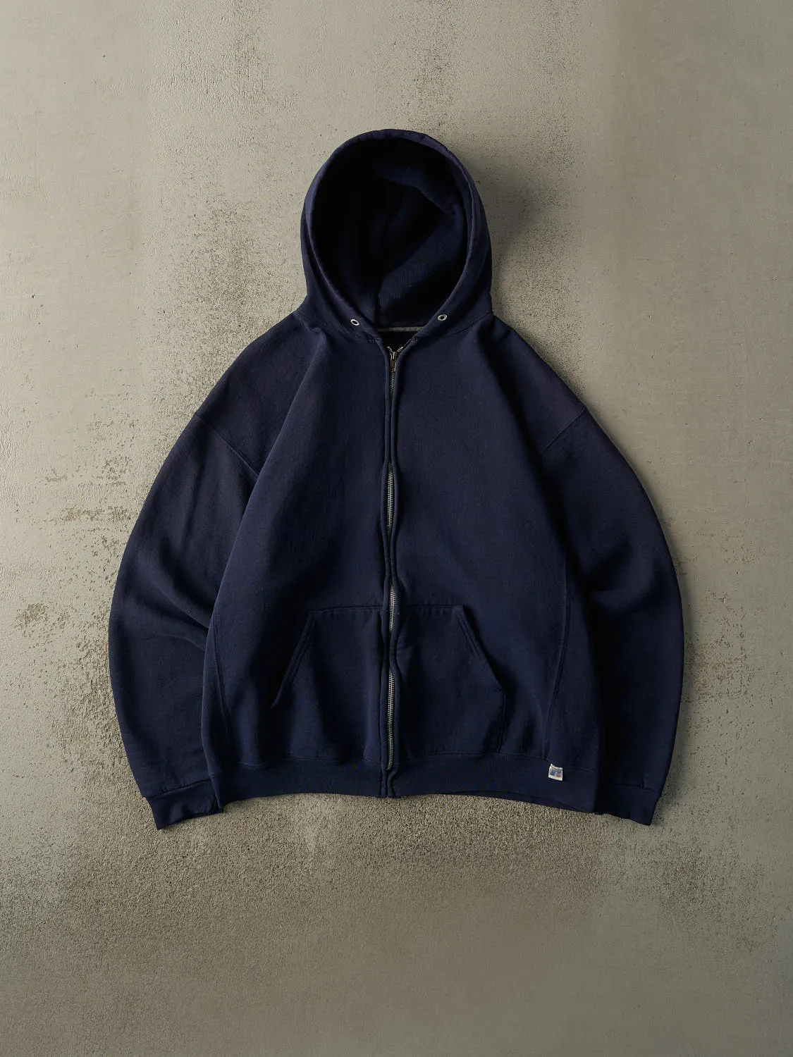 Vintage 90s Navy Blue Russell Athletic Embroidered Zip Up Hoodie (L/XL) sold by Rebalance Vintage