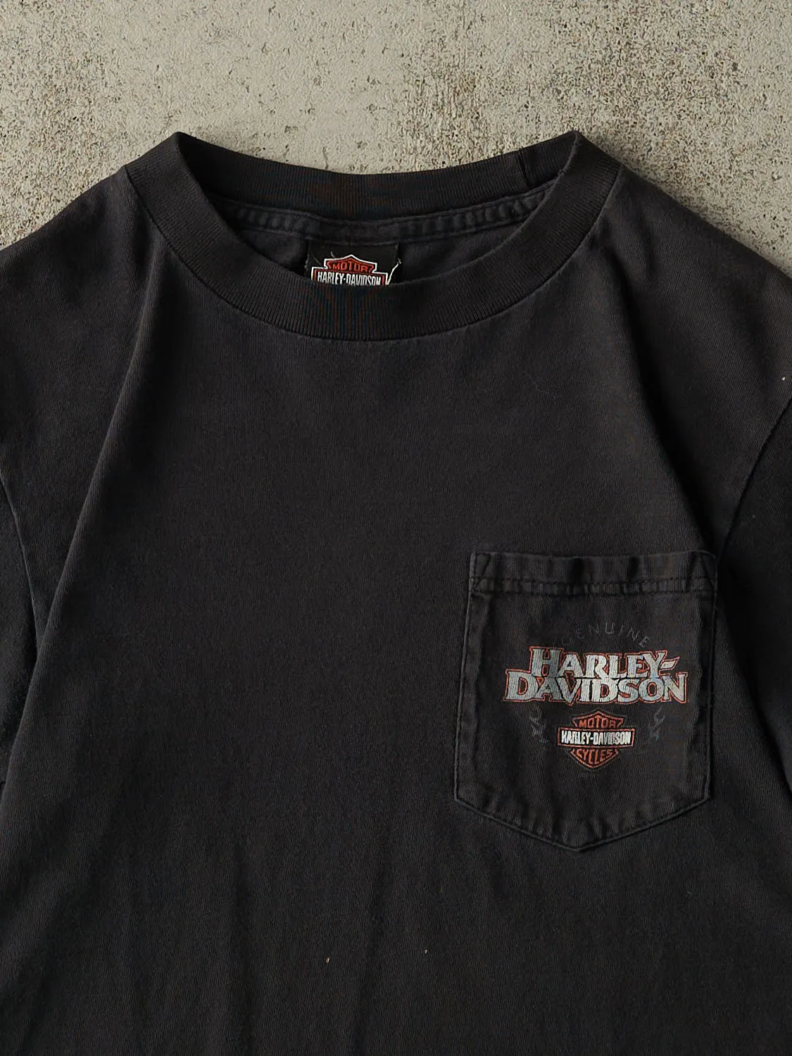 Vintage Y2K Faded Black Quebec Harley Davidson Pocket Tee (XS/S) sold by Rebalance Vintage product image thumbnail 2