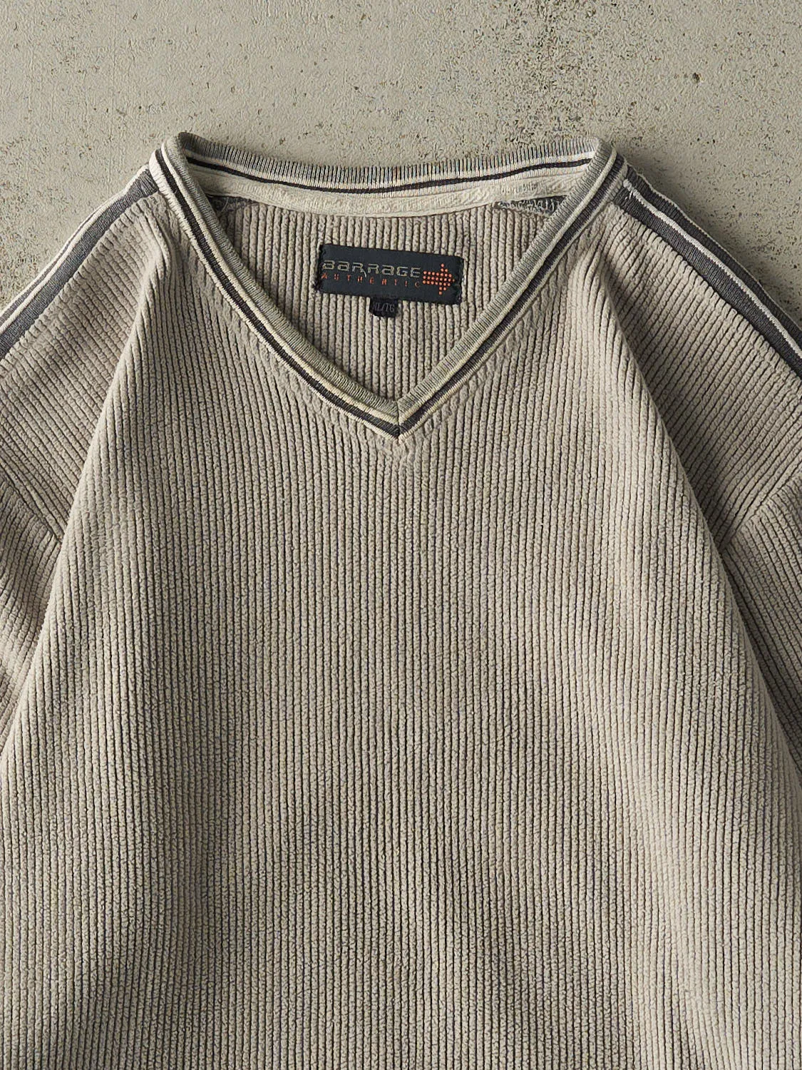 Vintage Y2K Beige Striped Fleece Long Sleeve (L) sold by Rebalance Vintage product image thumbnail 2