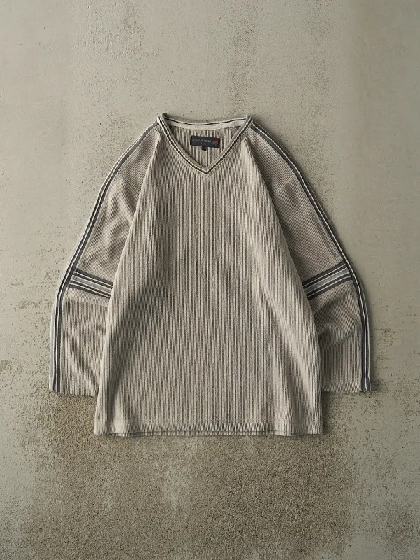 Vintage Y2K Beige Striped Fleece Long Sleeve (L) sold by Rebalance Vintage