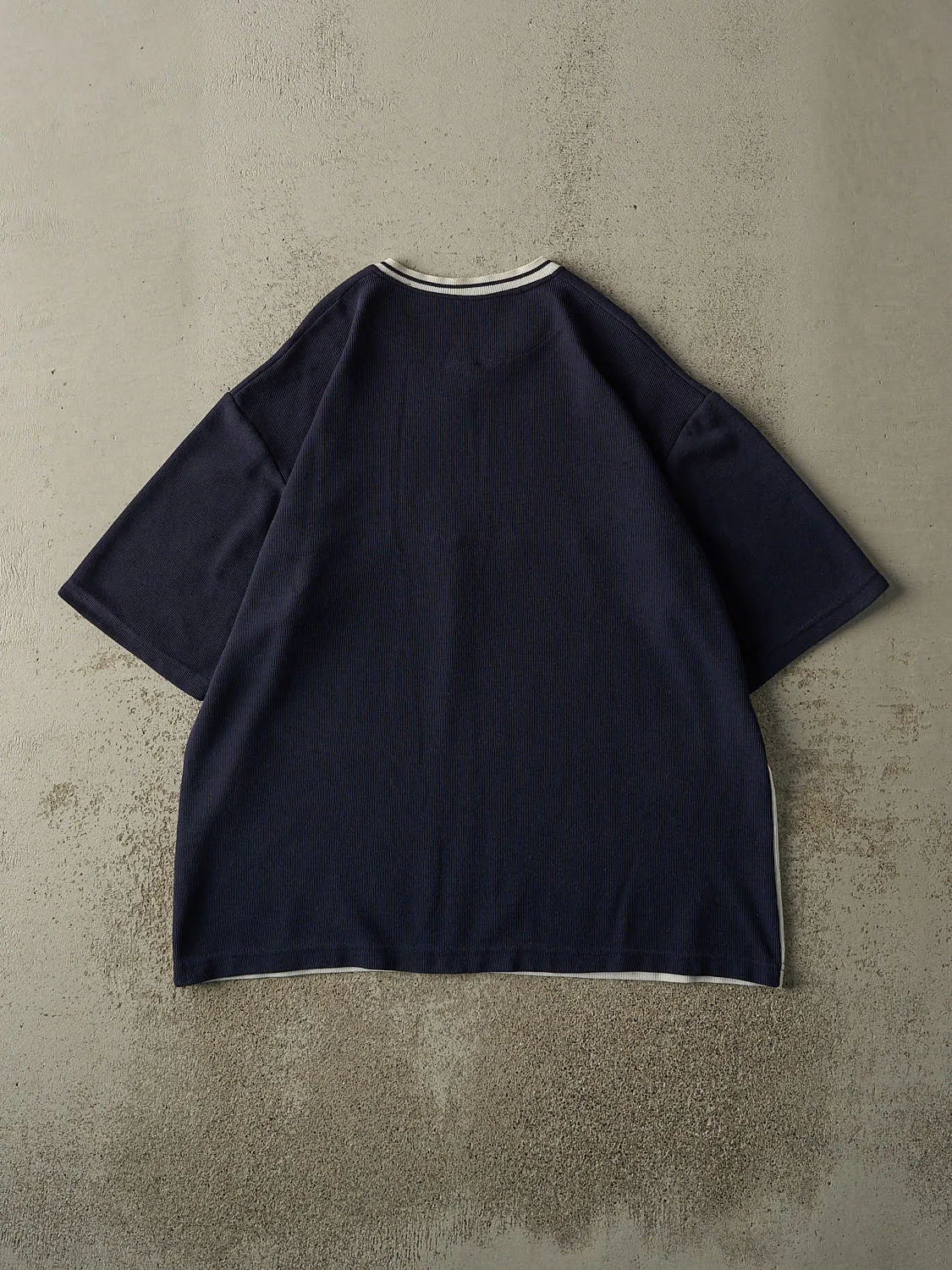 Vintage Y2K Navy Blue & White Tommy Hilfiger Embroidered Textured Tee (L/XL) sold by Rebalance Vintage product image thumbnail 2