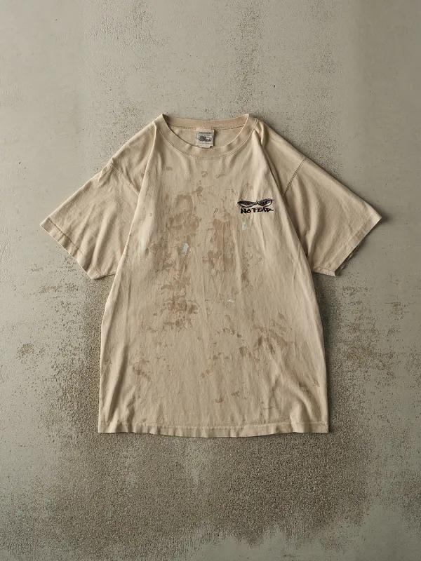 Vintage Y2K Beige No Fear Embroidered Tee (M/L) sold by Rebalance Vintage