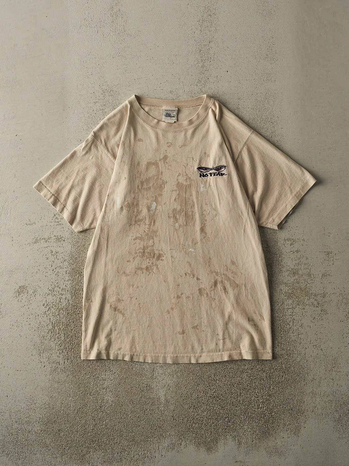 Vintage Y2K Beige No Fear Embroidered Tee (M/L) sold by Rebalance Vintage