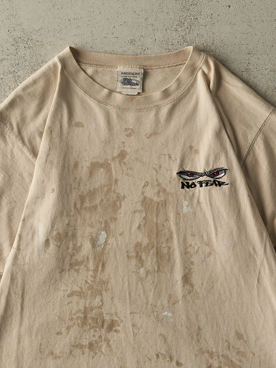 Vintage Y2K Beige No Fear Embroidered Tee (M/L) sold by Rebalance Vintage product image thumbnail 2