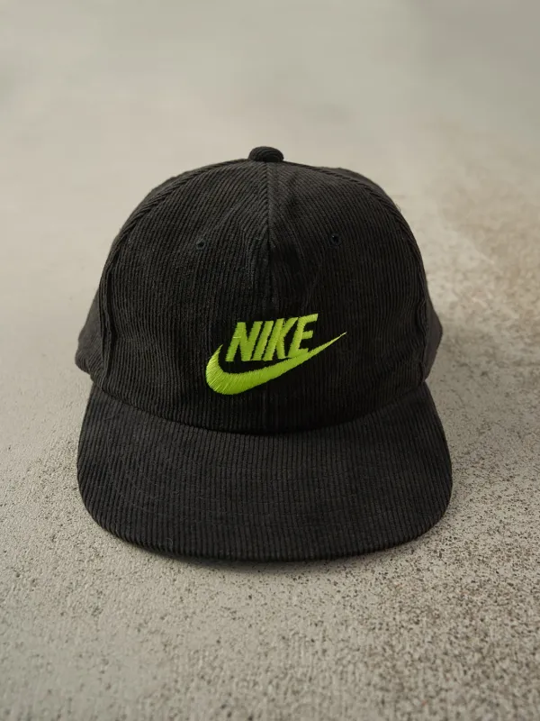 Vintage 90s Black Nike Embroidered Corduroy Snapback Hat sold by Rebalance Vintage