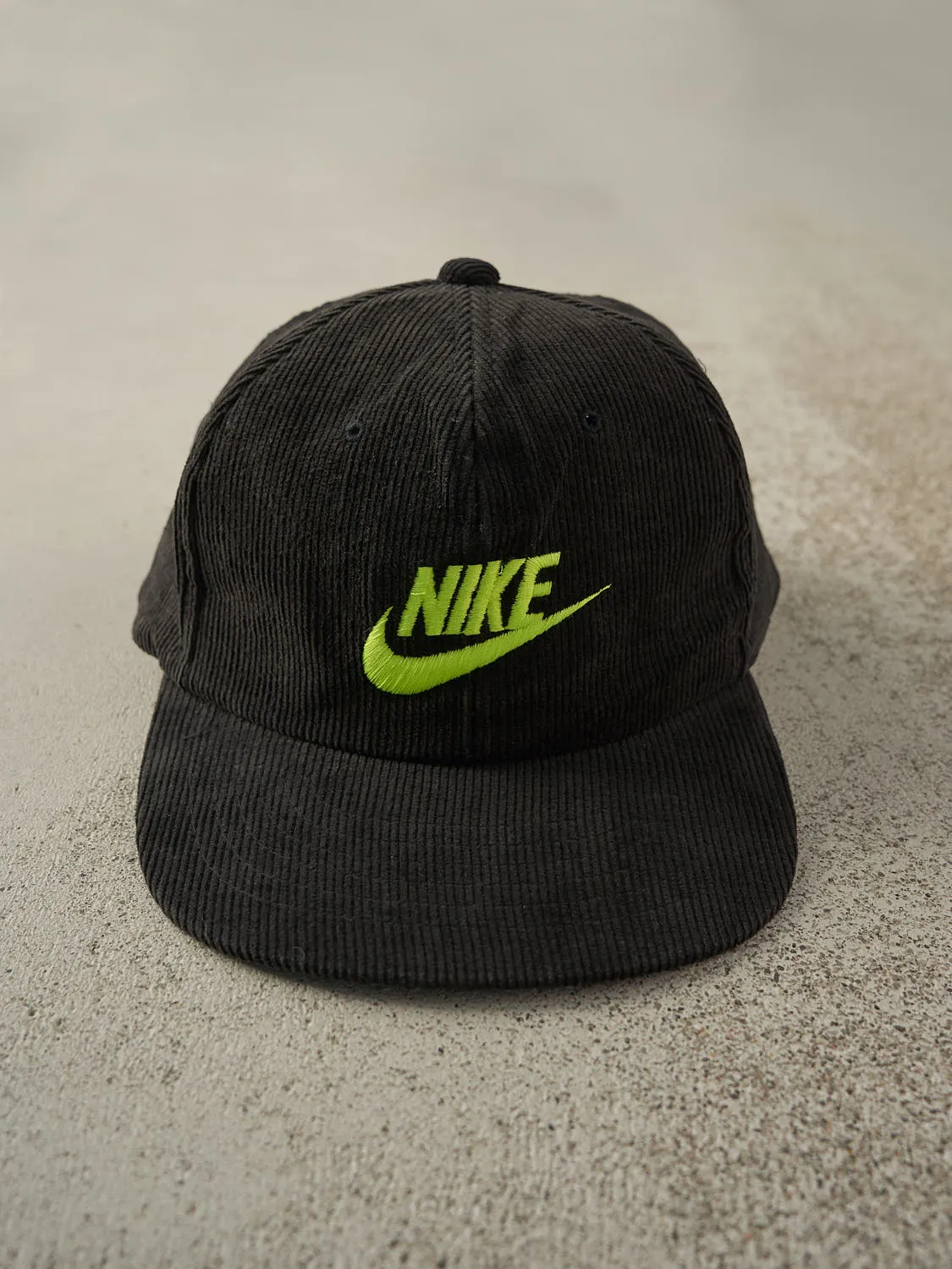 Vintage 90s Black Nike Embroidered Corduroy Snapback Hat sold by Rebalance Vintage