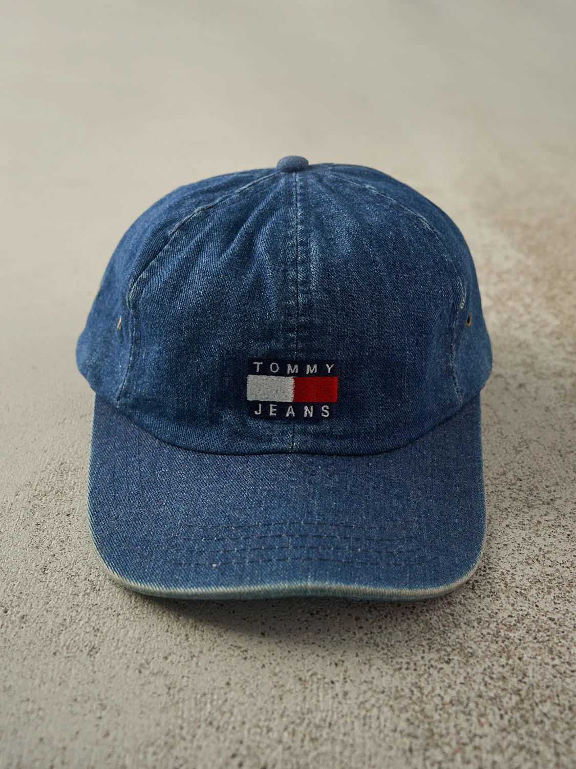 Vintage 90s Mid Wash Tommy Jeans Embroidered Denim Strapback sold by Rebalance Vintage