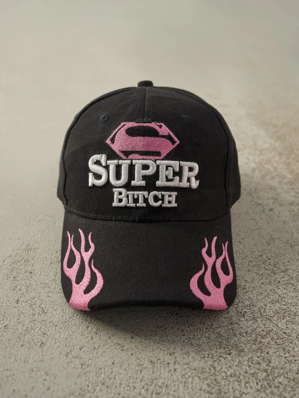 Vintage Y2K Black & Pink Super Bitch Velcro Hat sold by Rebalance Vintage
