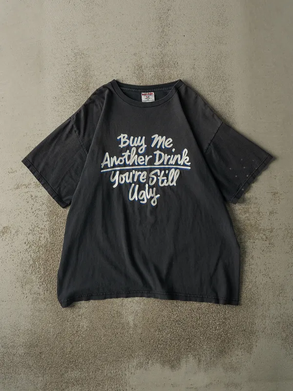 Vintage 90s Sun Faded Black "Buy Me Another Drink" Slogan Tee (L/XL) sold by Rebalance Vintage