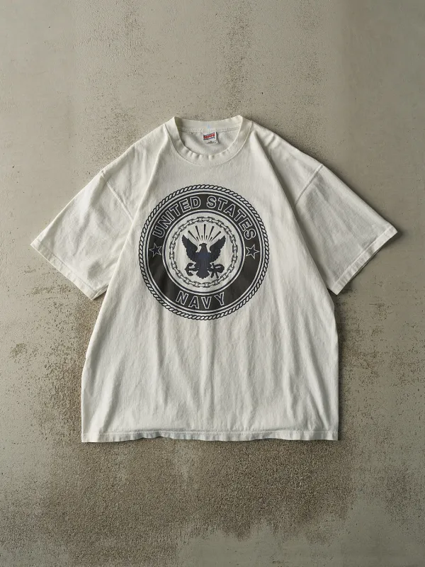 Vintage 90s White US Navy Tee (XL) sold by Rebalance Vintage