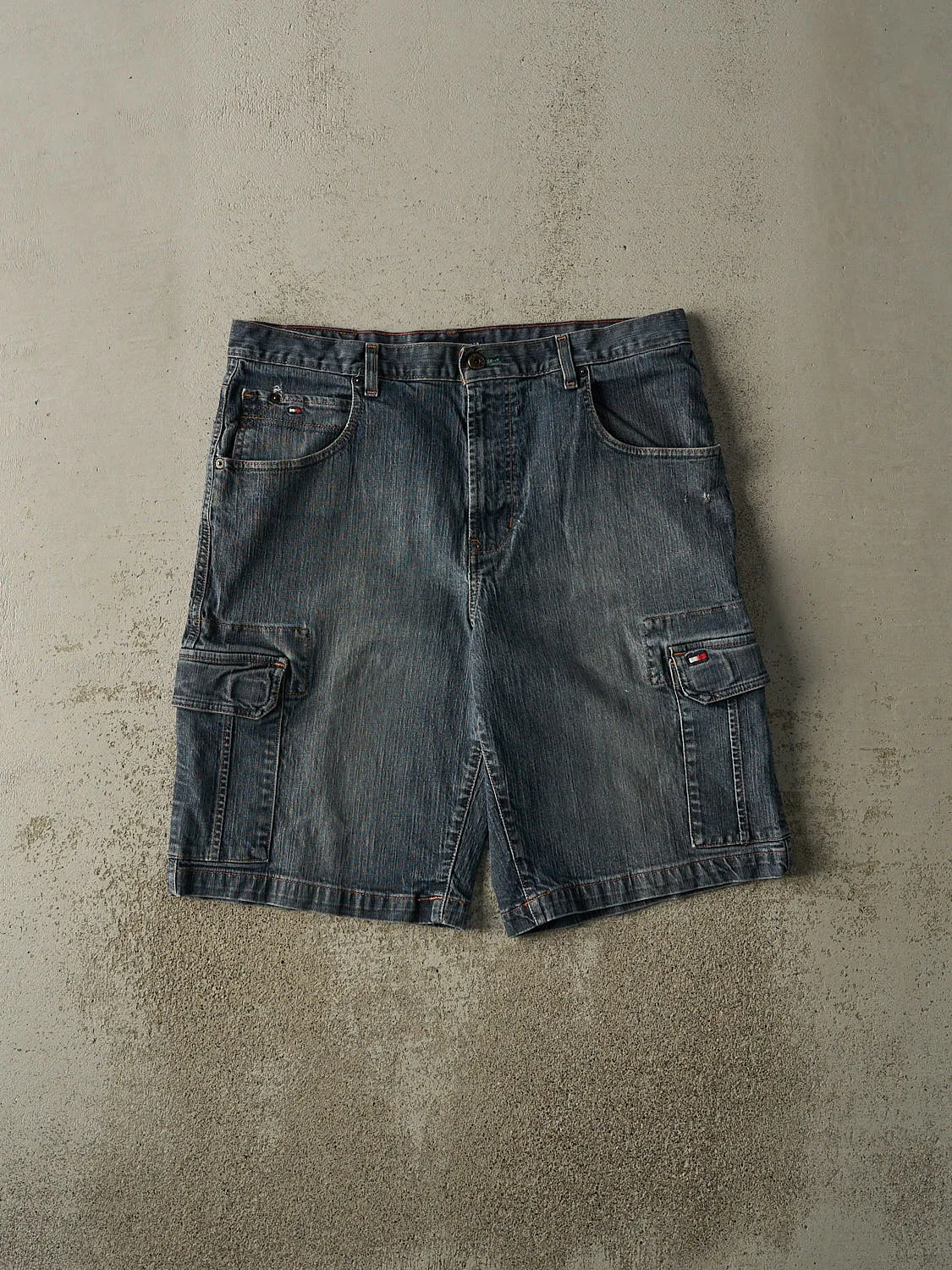 Vintage Y2K Dark Wash Tommy Hilfiger Cargo Jean Shorts (36x11.5) sold by Rebalance Vintage