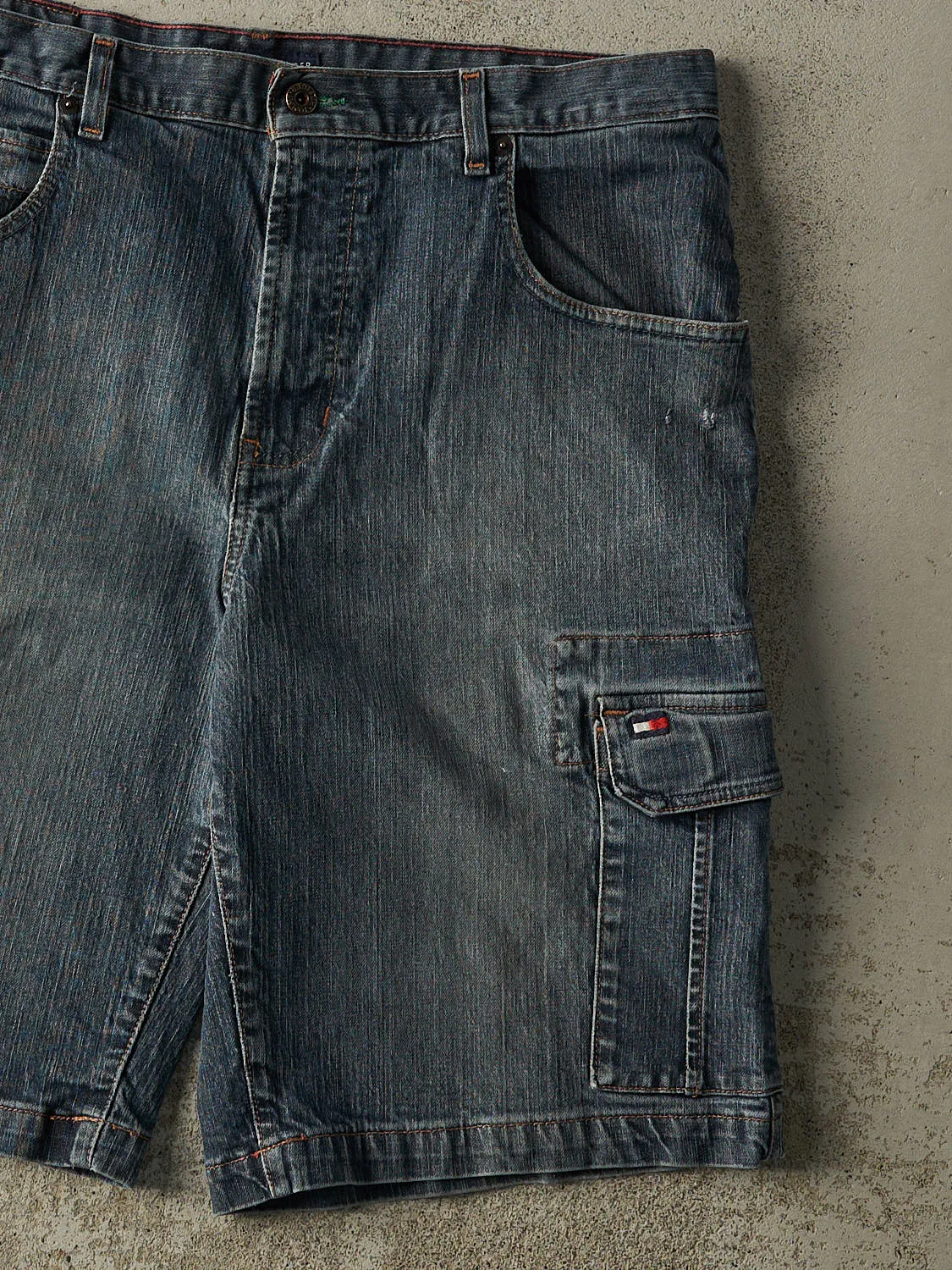Vintage Y2K Dark Wash Tommy Hilfiger Cargo Jean Shorts (36x11.5) sold by Rebalance Vintage product image thumbnail 4
