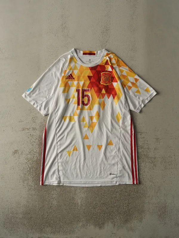 Vintage Y2K White Adidas Spain #15 Sergio Ramos Soccer Jersey (L/XL) sold by Rebalance Vintage