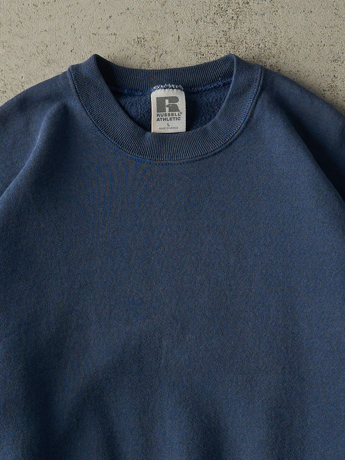 Vintage 90s Navy Blue Russell Athletic Blank Boxy Crewneck (XS/S) sold by Rebalance Vintage product image thumbnail 2