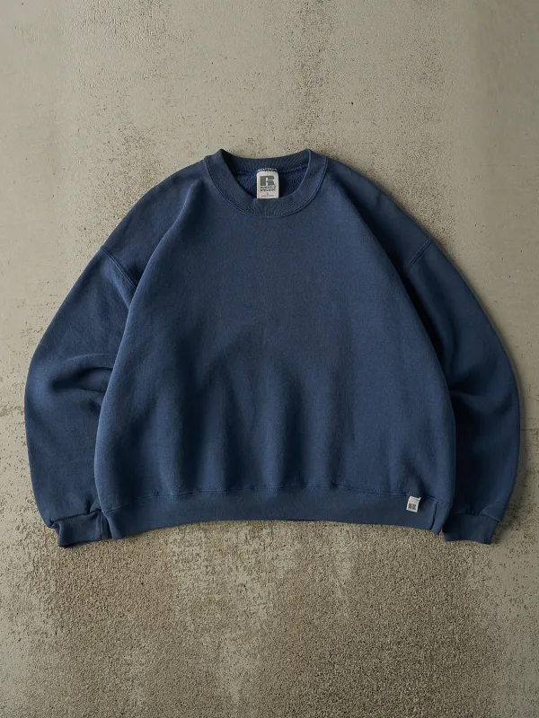 Vintage 90s Navy Blue Russell Athletic Blank Boxy Crewneck (XS/S) sold by Rebalance Vintage