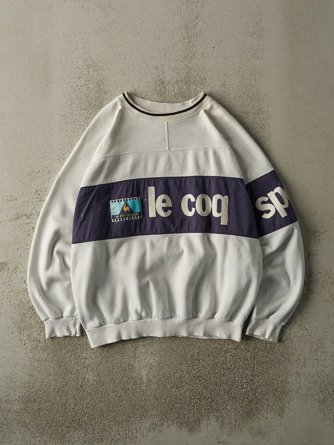 Vintage 90s White & Navy Le Coq Sportif Crewneck (M) sold by Rebalance Vintage