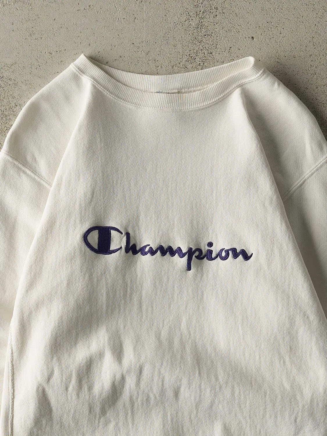 Vintage 90s White Champion Reverse Weave Embroidered Crewneck (M/L) sold by Rebalance Vintage product image thumbnail 2