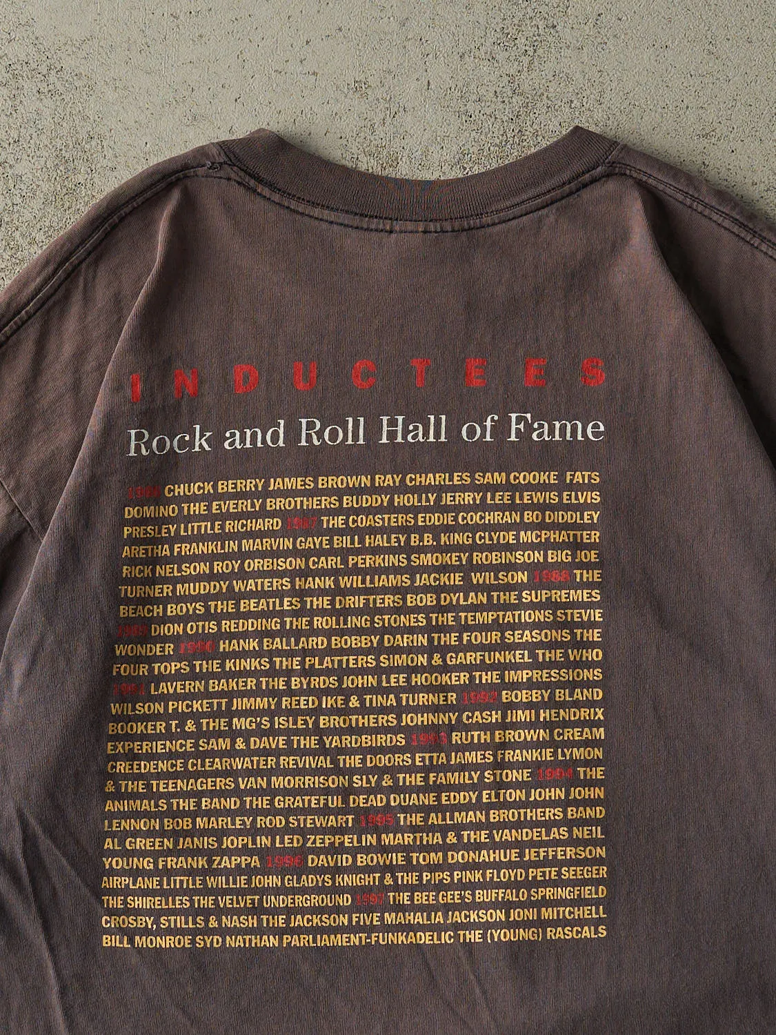 Vintage 90s Sun Faded Charcoal Grey Rock And Roll Inductees Tee (L/XL) sold by Rebalance Vintage product image thumbnail 5