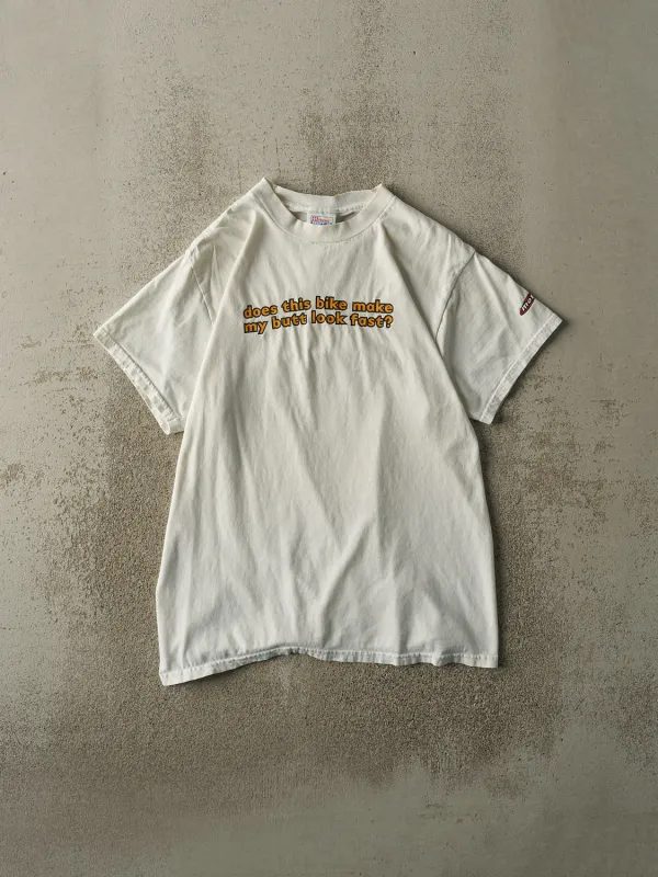 Vintage Y2K White Mota "Butt Look Fast" Slogan Tee (S/M) sold by Rebalance Vintage