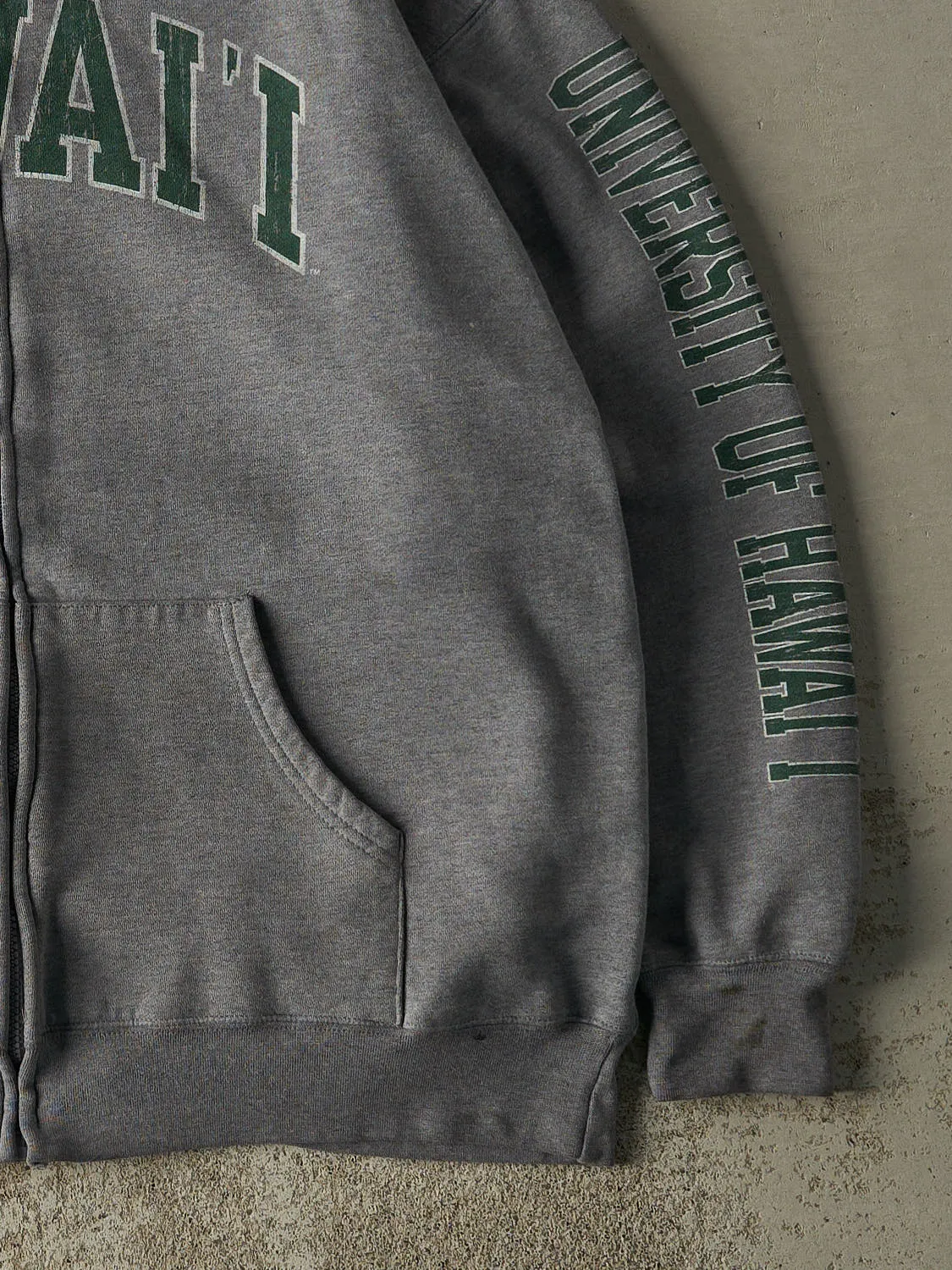 Vintage 90s Charcoal Grey University of Hawaii Zip Up Hoodie (L/XL) sold by Rebalance Vintage product image thumbnail 3