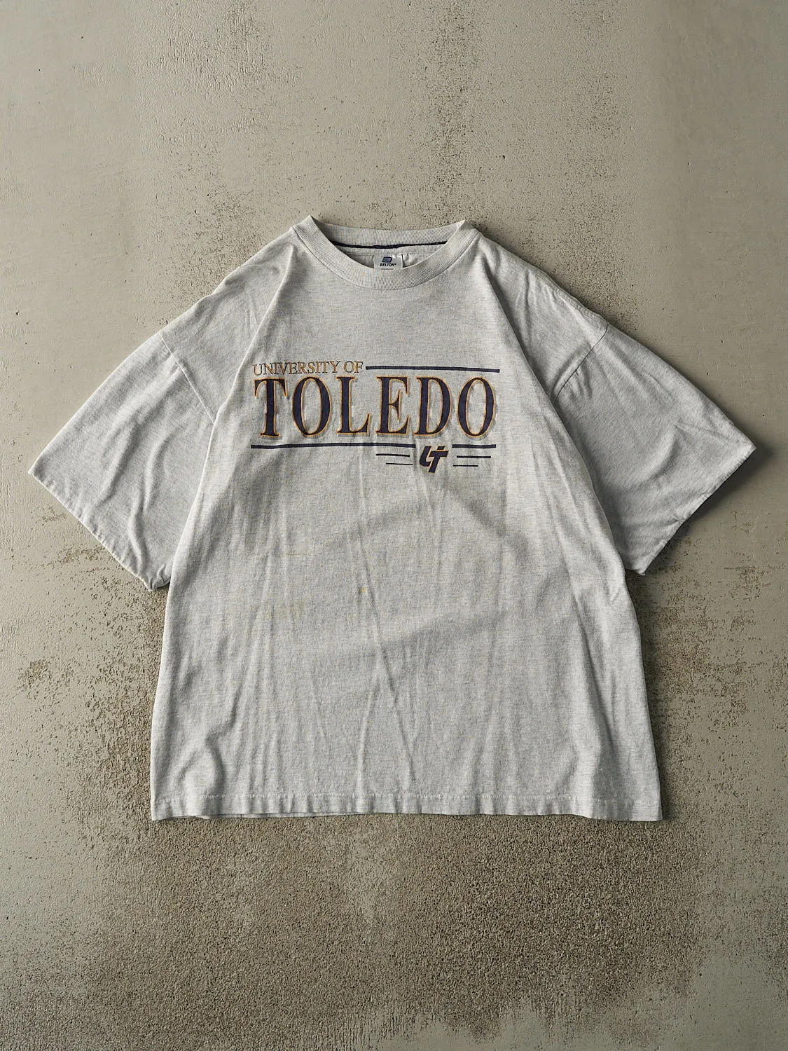 Vintage 90s Heather Grey University of Toledo Double Sleeve Tee (L/XL) sold by Rebalance Vintage