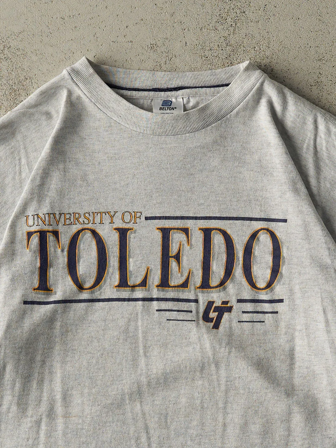 Vintage 90s Heather Grey University of Toledo Double Sleeve Tee (L/XL) sold by Rebalance Vintage product image thumbnail 2