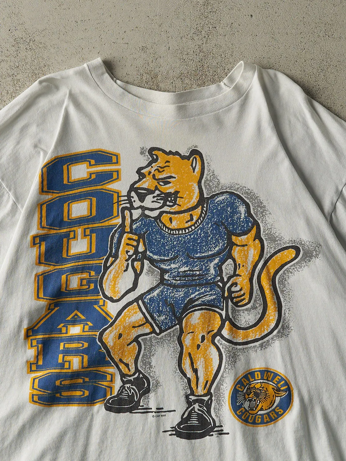 Vintage 92' White Caldwell University Cougars Single Stitch Tee (XL/XXL) sold by Rebalance Vintage product image thumbnail 2