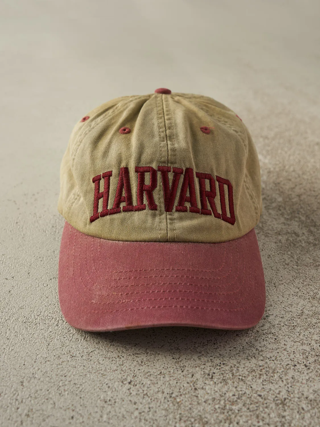 Vintage 90s Beige & Red Harvard Embroidered Strapback sold by Rebalance Vintage