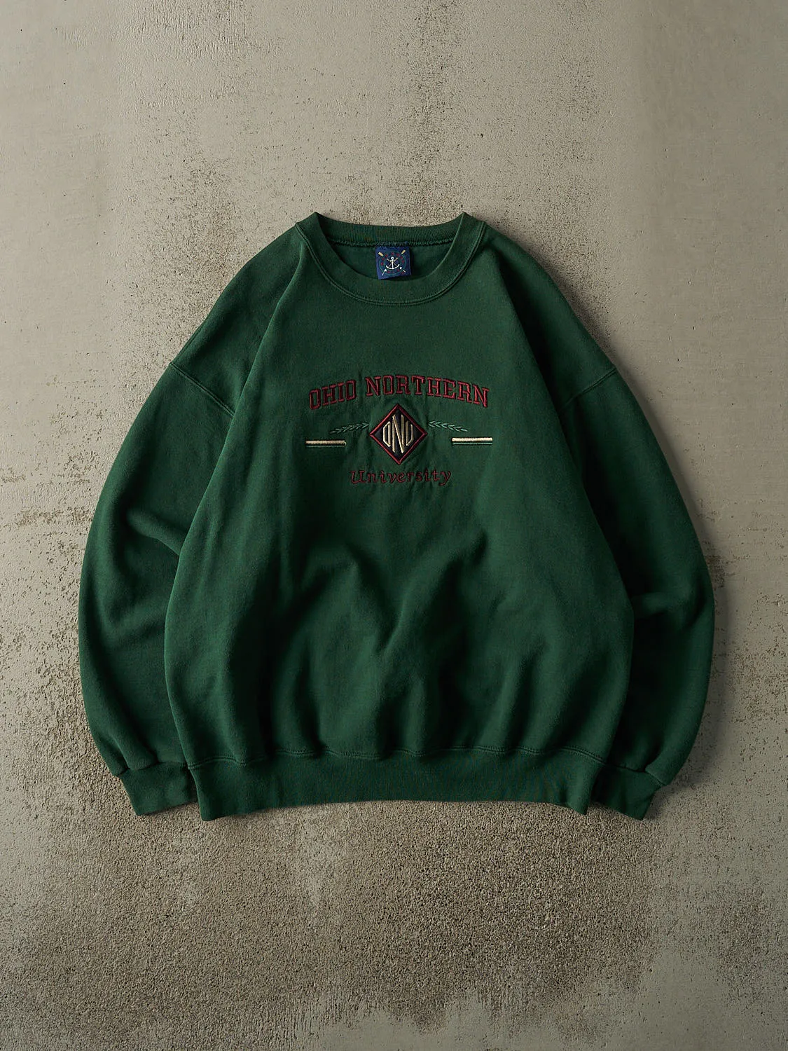 Vintage 90s Green Ohio Northern University Embroidered Crewneck (L/XL) sold by Rebalance Vintage