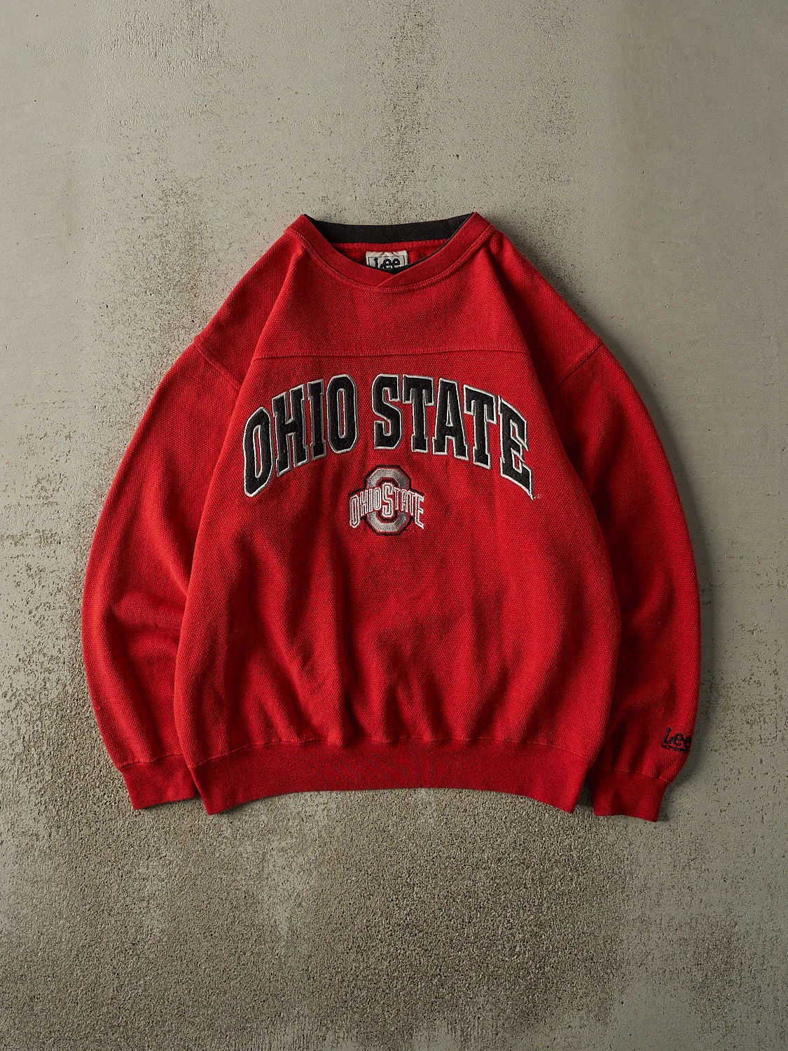 Vintage 90s Red Ohio State University Embroidered Textured Crewneck (M) sold by Rebalance Vintage