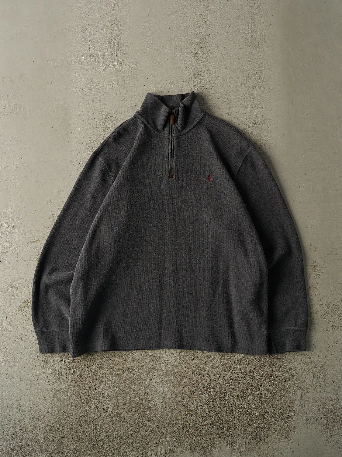 Vintage Y2K Charcoal Grey Polo Ralph Lauren Knit Quarter Zip (XL) sold by Rebalance Vintage