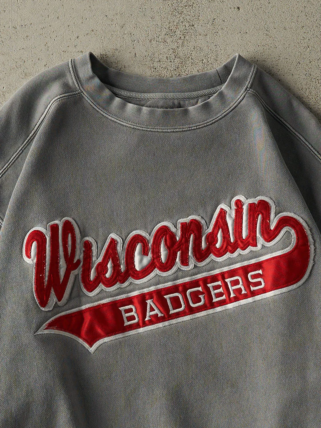 Vintage 90s Washed Grey University of Wisconsin Badgers Crewneck (XL) sold by Rebalance Vintage product image thumbnail 2