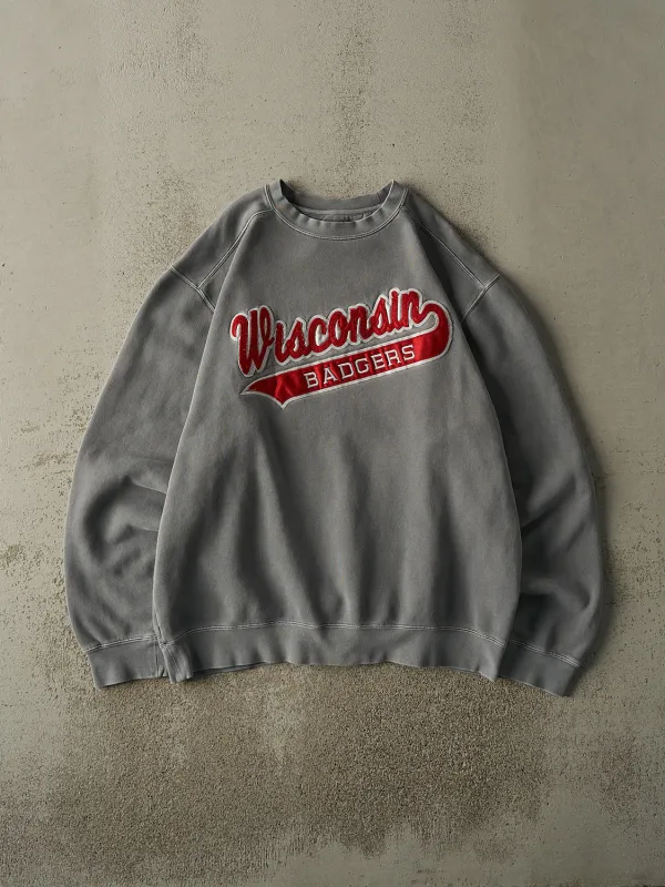 Vintage 90s Washed Grey University of Wisconsin Badgers Crewneck (XL) sold by Rebalance Vintage
