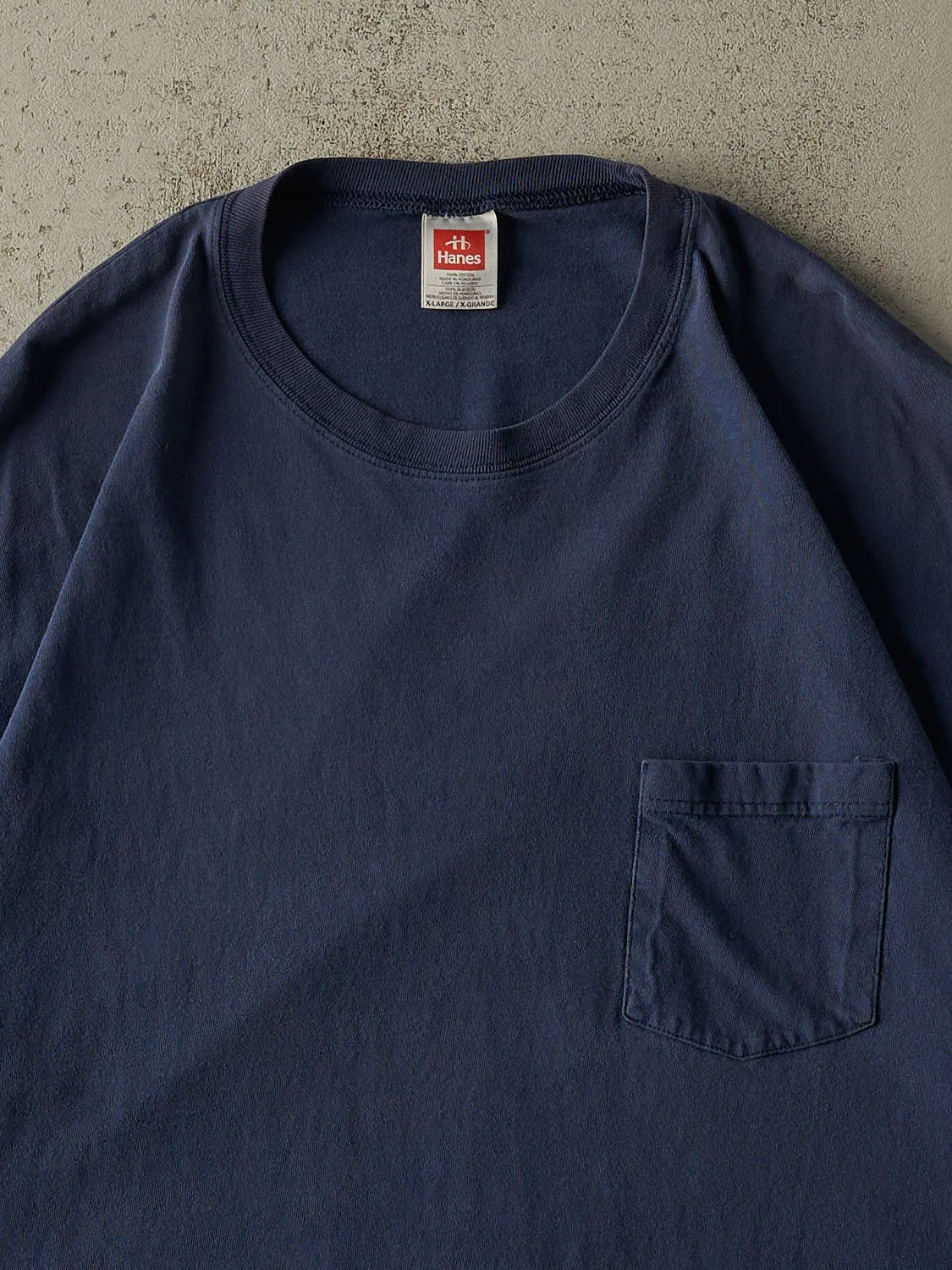 Vintage 90s Navy Blue Blank Pocket Tee (XL) sold by Rebalance Vintage product image thumbnail 2