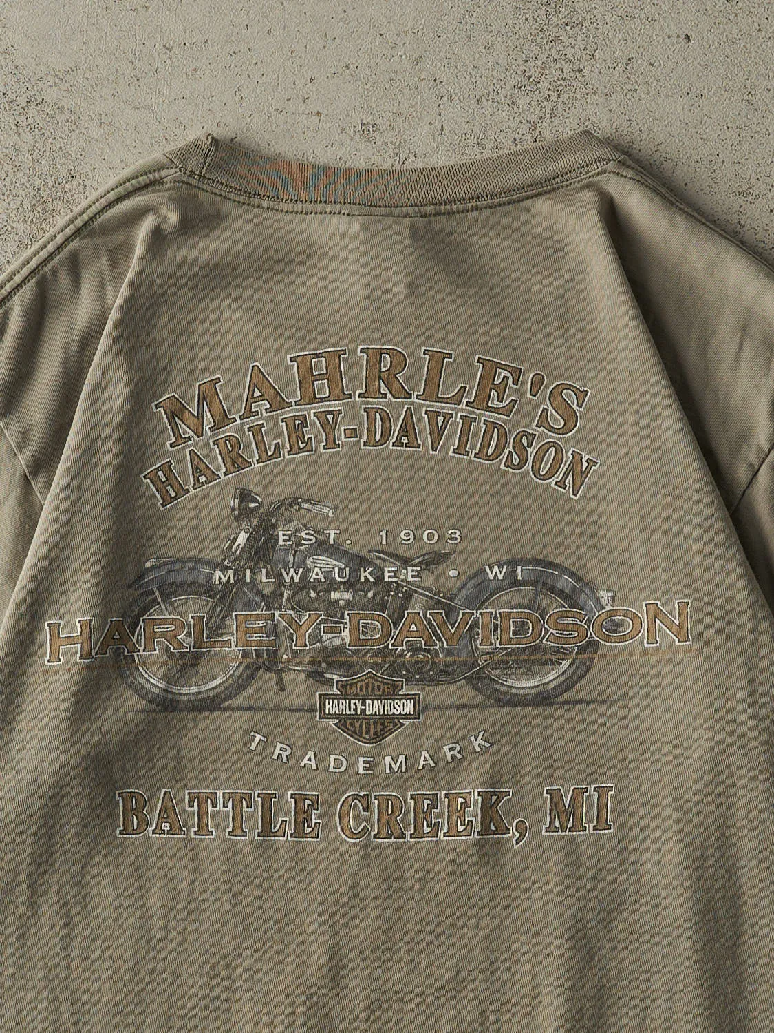 Vintage Y2K Faded Green Battle Creek MI Harley Davidson Tee (M/L) sold by Rebalance Vintage product image thumbnail 5