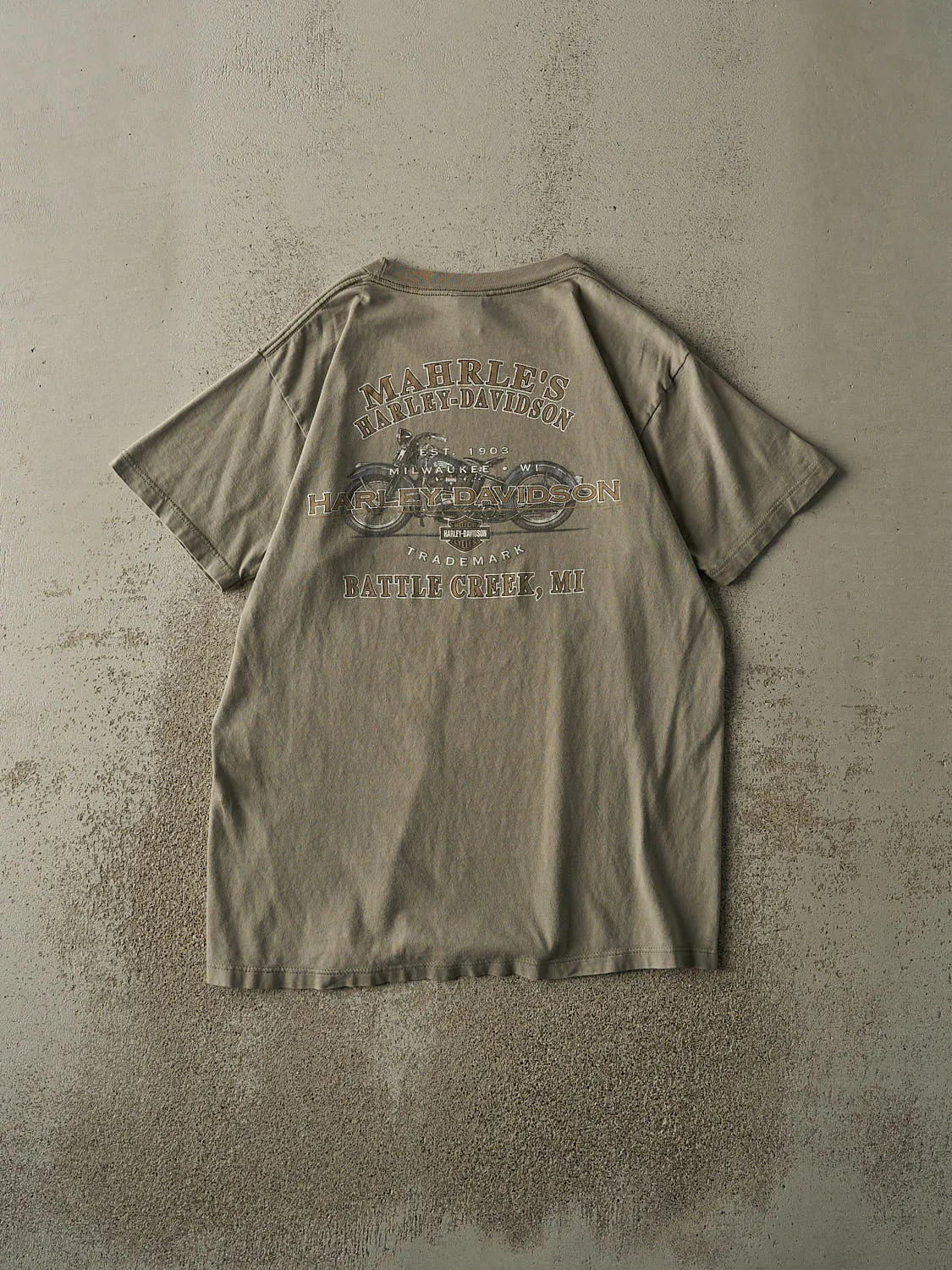 Vintage Y2K Faded Green Battle Creek MI Harley Davidson Tee (M/L) sold by Rebalance Vintage product image thumbnail 3