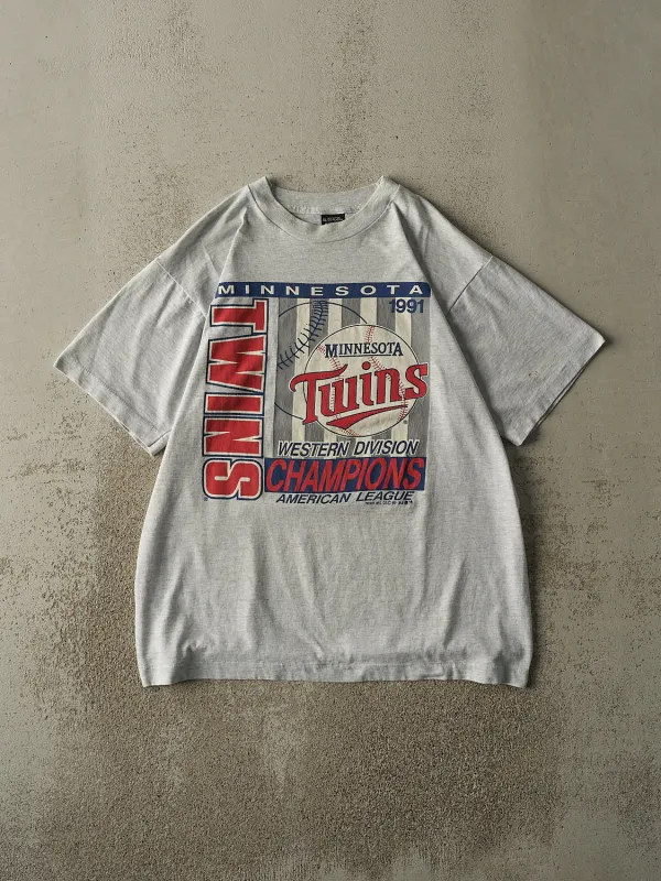 Vintage 91' Heather Grey Minnesota Twins Single Stitch Tee (L) sold by Rebalance Vintage
