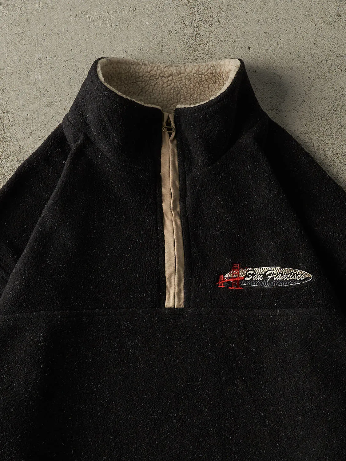 Vintage 90s Black San Francisco Embroidered Quarter Zip Fleece Pullover (XXL) sold by Rebalance Vintage product image thumbnail 2