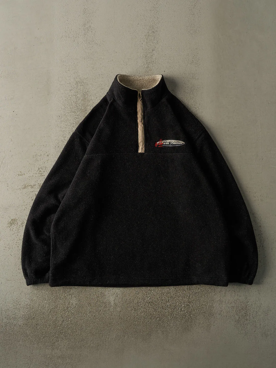 Vintage 90s Black San Francisco Embroidered Quarter Zip Fleece Pullover (XXL) sold by Rebalance Vintage