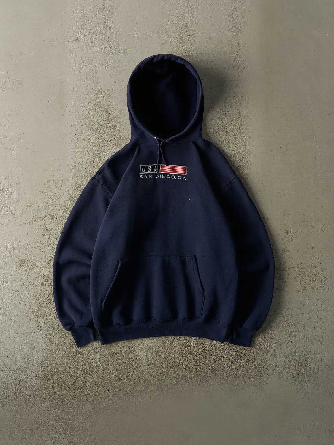 Vintage 90s Navy Blue San Diego Embroidered Hoodie (S/M) sold by Rebalance Vintage