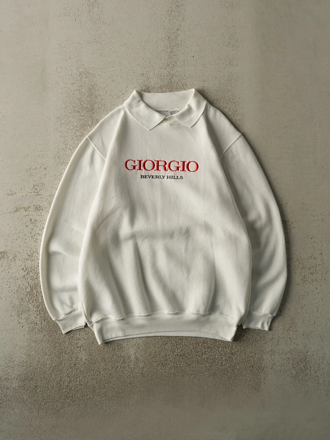 Vintage 90s White Giorgio Beverly Hills Collared Sweatshirt (L) sold by Rebalance Vintage