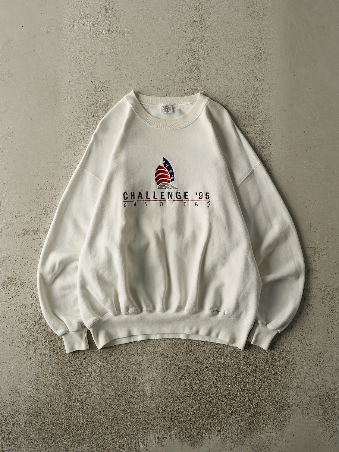 Vintage 95' White San Diego Challenge Embroidered Crewneck (L) sold by Rebalance Vintage