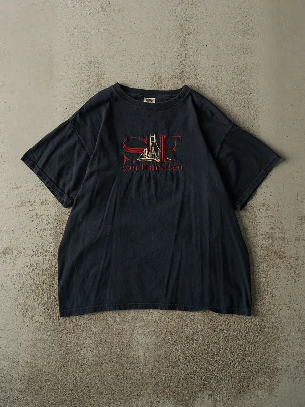 Vintage Y2K Faded Black San Francisco Embroidered Tee (M) sold by Rebalance Vintage