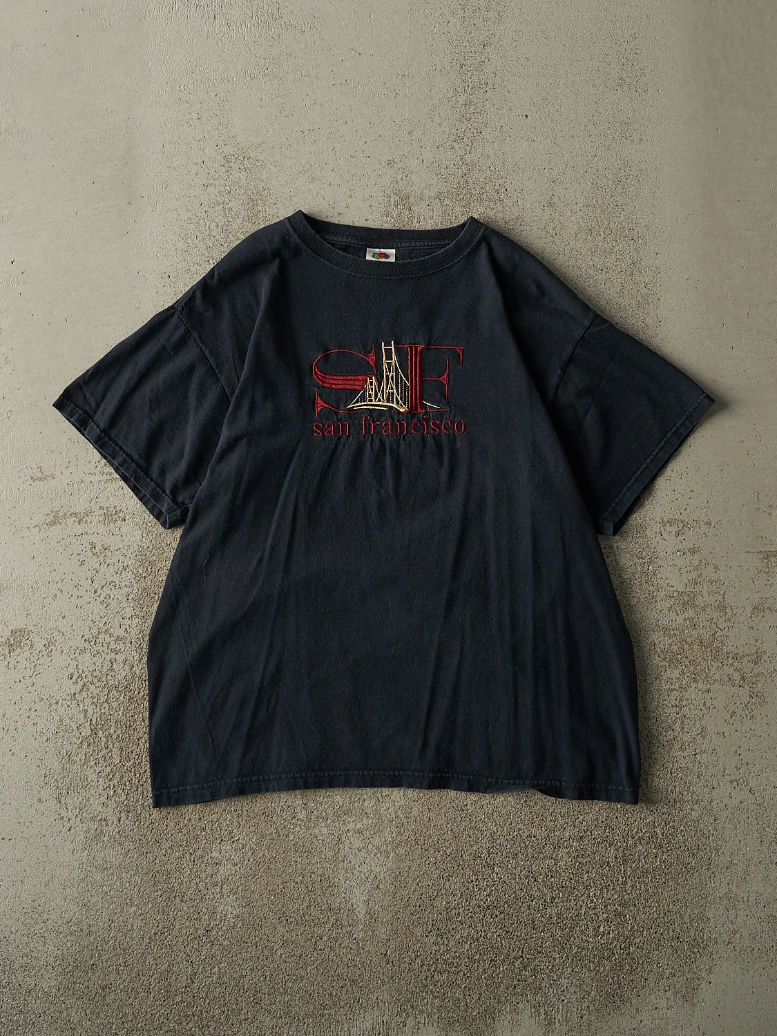Vintage Y2K Faded Black San Francisco Embroidered Tee (M) sold by Rebalance Vintage