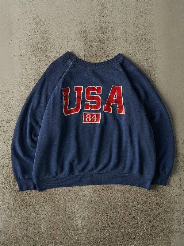 Vintage 80s Navy Blue USA Boxy Crewneck (XS/S) sold by Rebalance Vintage