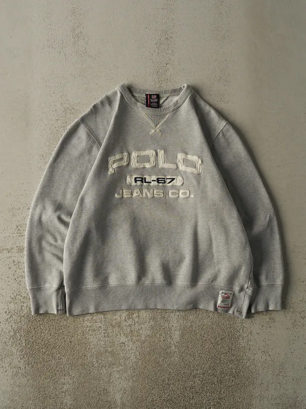Vintage Y2K Grey Polo Jeans Co Embroidered Crewneck (M) sold by Rebalance Vintage