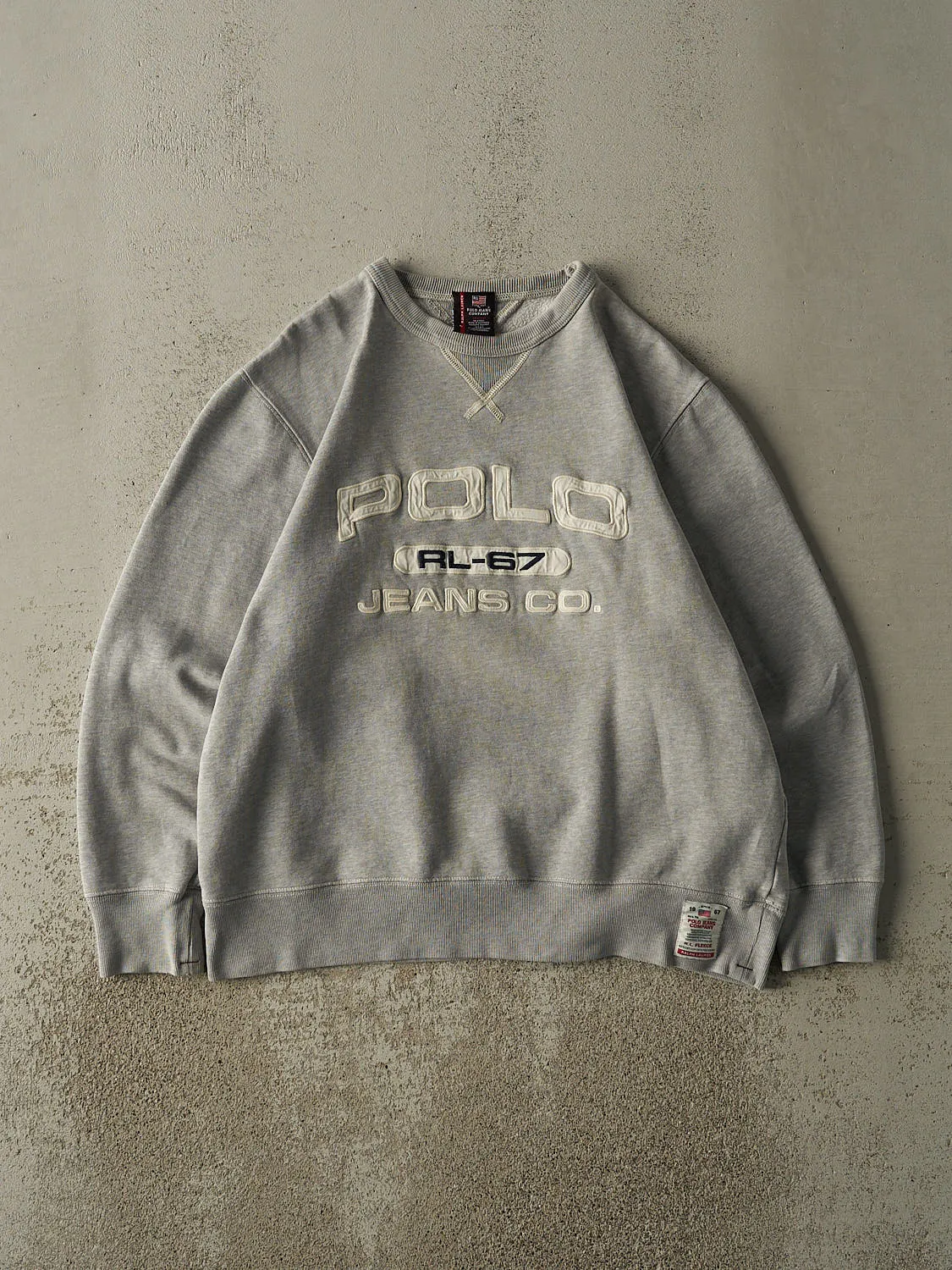 Vintage Y2K Grey Polo Jeans Co Embroidered Crewneck (M) sold by Rebalance Vintage